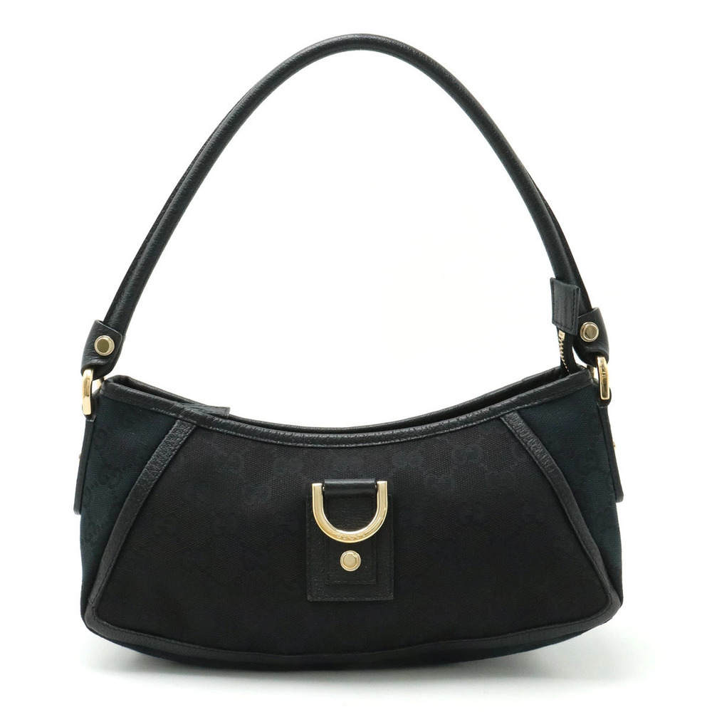 Gucci Abbey GG Canvas Shoulder Bag Hobo Handbag Leather Black